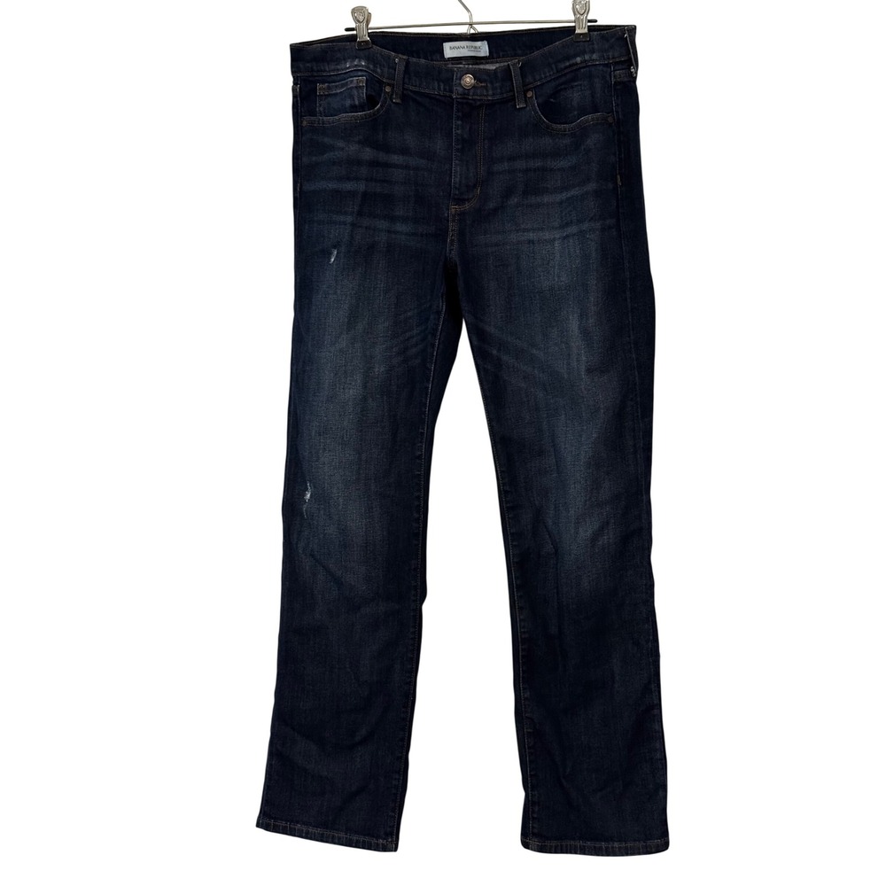 Banana Republic Premium Denim Straight Leg Dark Wash Distressed Jeans Size 32